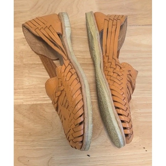 Authentic Mexican Leather Huaraches Women's 8.5 Orange Slip On Made In Mexico - Picture 4 of 8